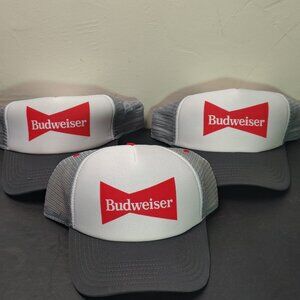 Budweiser Mesh Trucker Hat Cap Snap Back Lot Of Three Gray White Red Logo‎ Mens